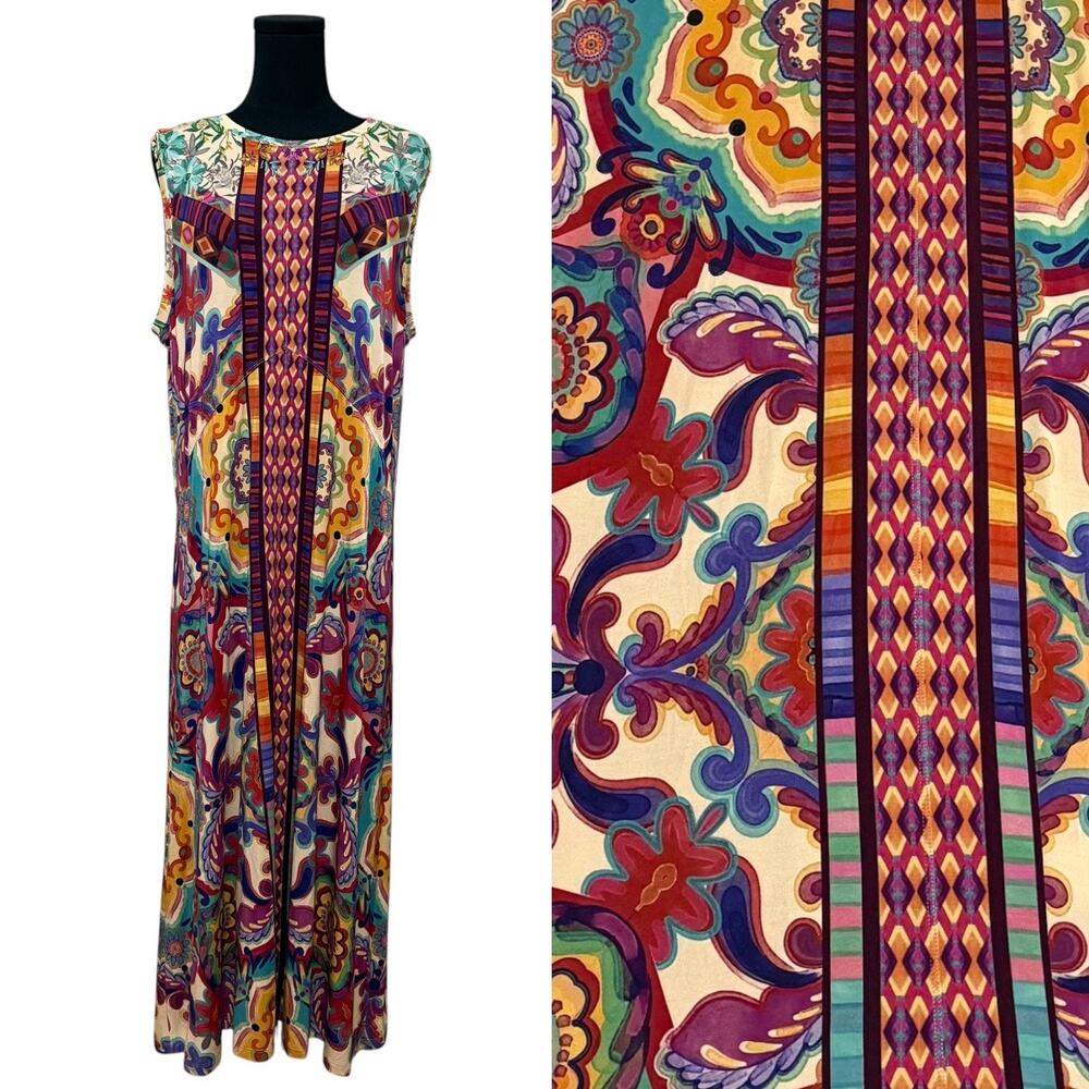Johnny Was Janie Favorite Knit Tank Dress Multicolor Mcanna Scarf Print Large